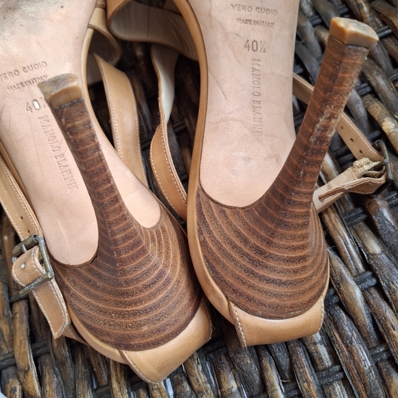 Manolo Blahnik Brown Leather Multistrap Slingback Shoes Italy Women Size 40.5 IT - Picture 12 of 14